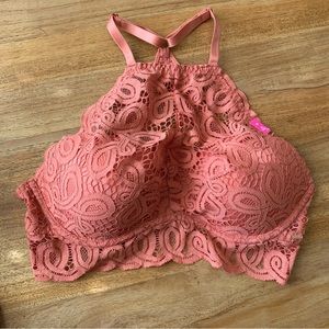 NWT Victoria's Secret PINK Racerback Lace Pushup Bralette High Neck Medium